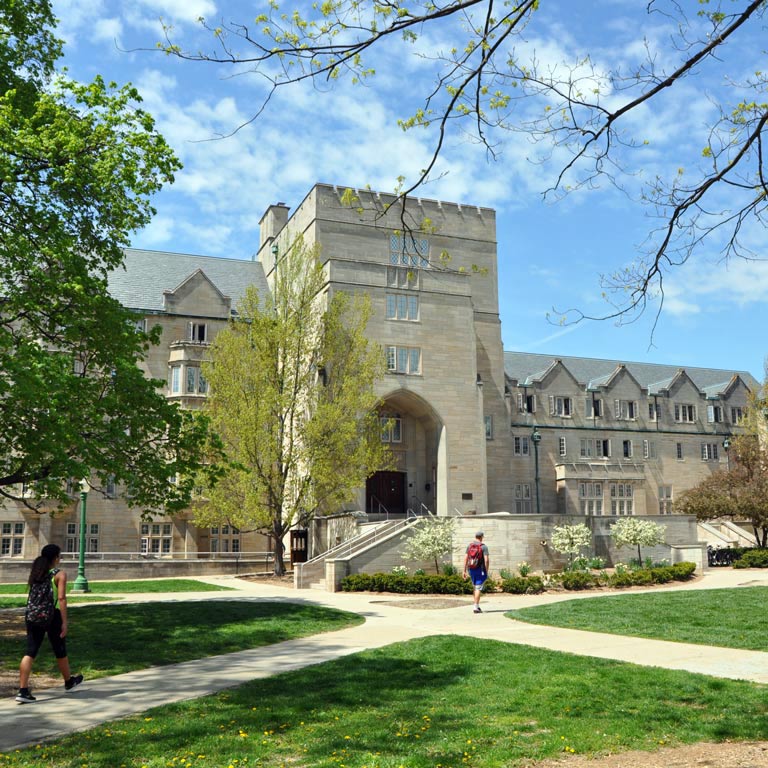  Students walking through the Collins Center courtyard